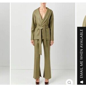 SOFT ANIMAL WRAP FRONT JACKET /PANTS 100% Wool SMALL DARK GREEN OFFICE WOOL SILK